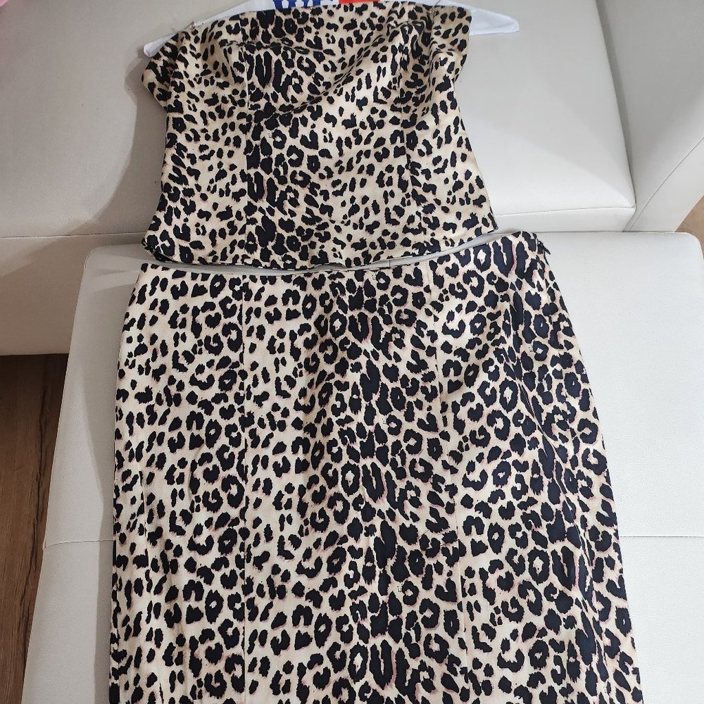 Leopard Print Strapless Top With Matching Skirt B… - image 1